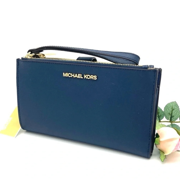 Michael Kors Large Double Zip Wallet Wristlet Navy Blue (NWT) - Picture 3 of 7